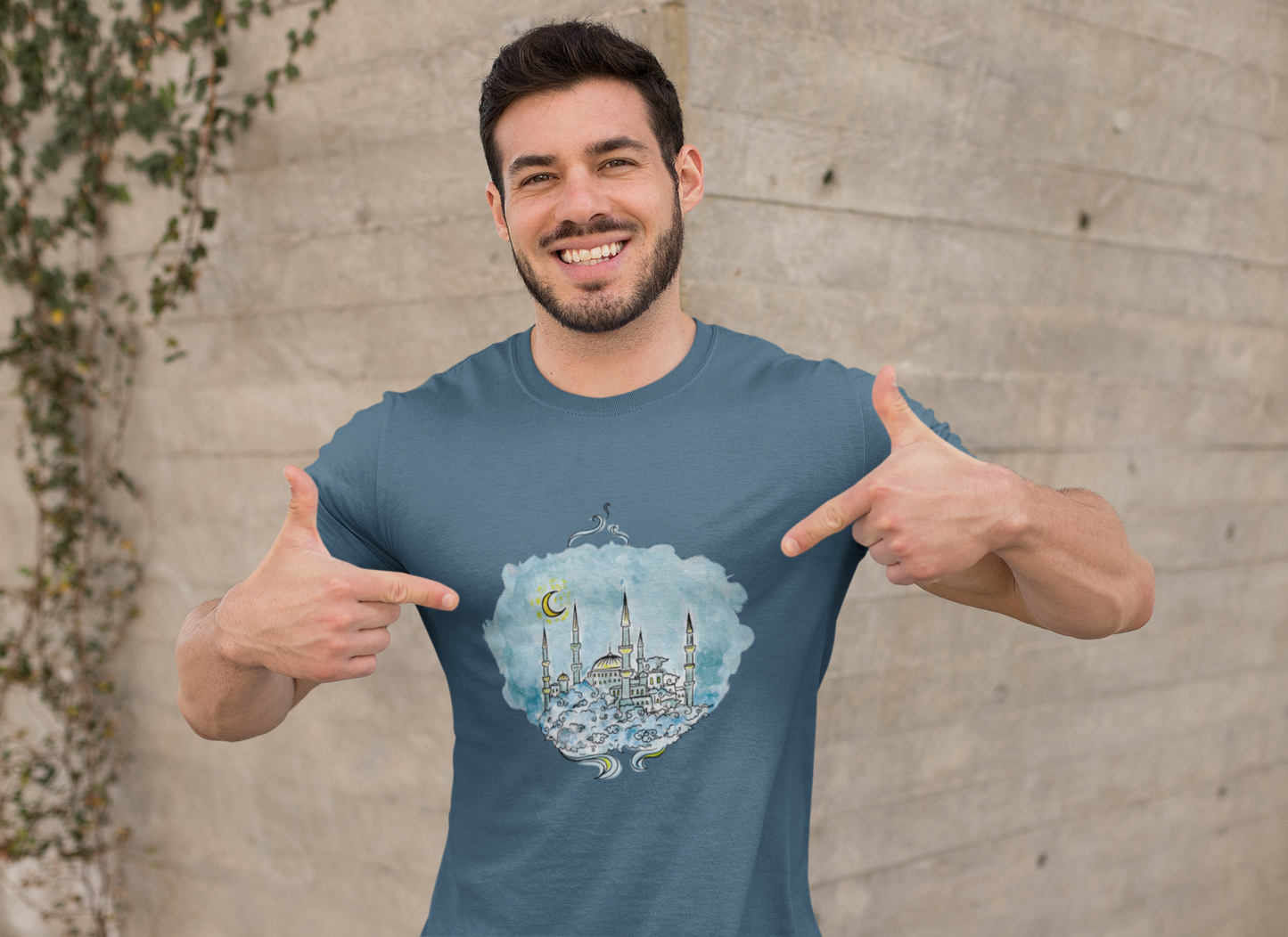 Dreamy Blue Mosque Adult T-Shirt – Watercolor Skyline