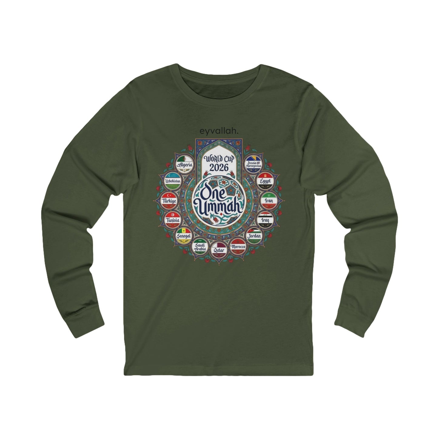 One Ummah 2026 Long Sleeve Tee — Unity World Flags Design