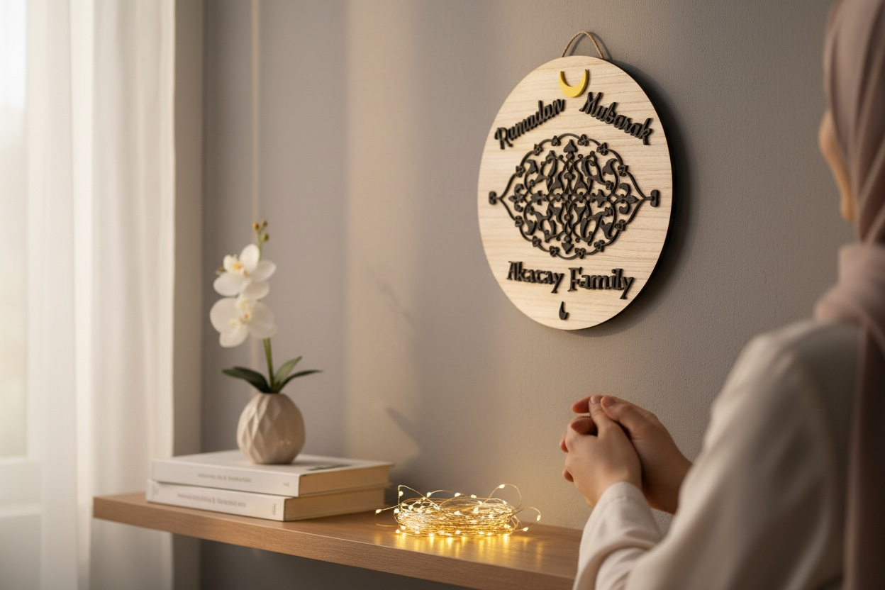 “Ramadan Mubarak” + Family Name (customizable) Door Decor