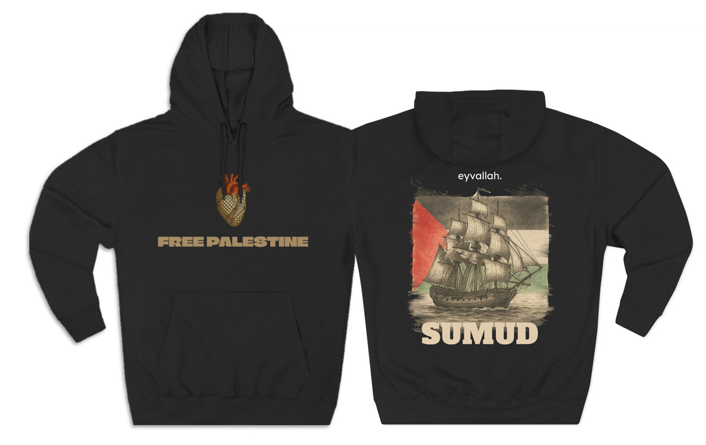 SUMUD Flotilla - Free Palestine Three-Panel Fleece Hoodie - Supportive Apparel, Activism Shirt, Casual Wear, Gift for Human Rights Advocates