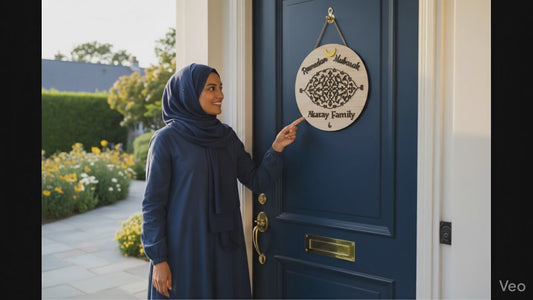 “Ramadan Mubarak” + Family Name (customizable) Door Decor